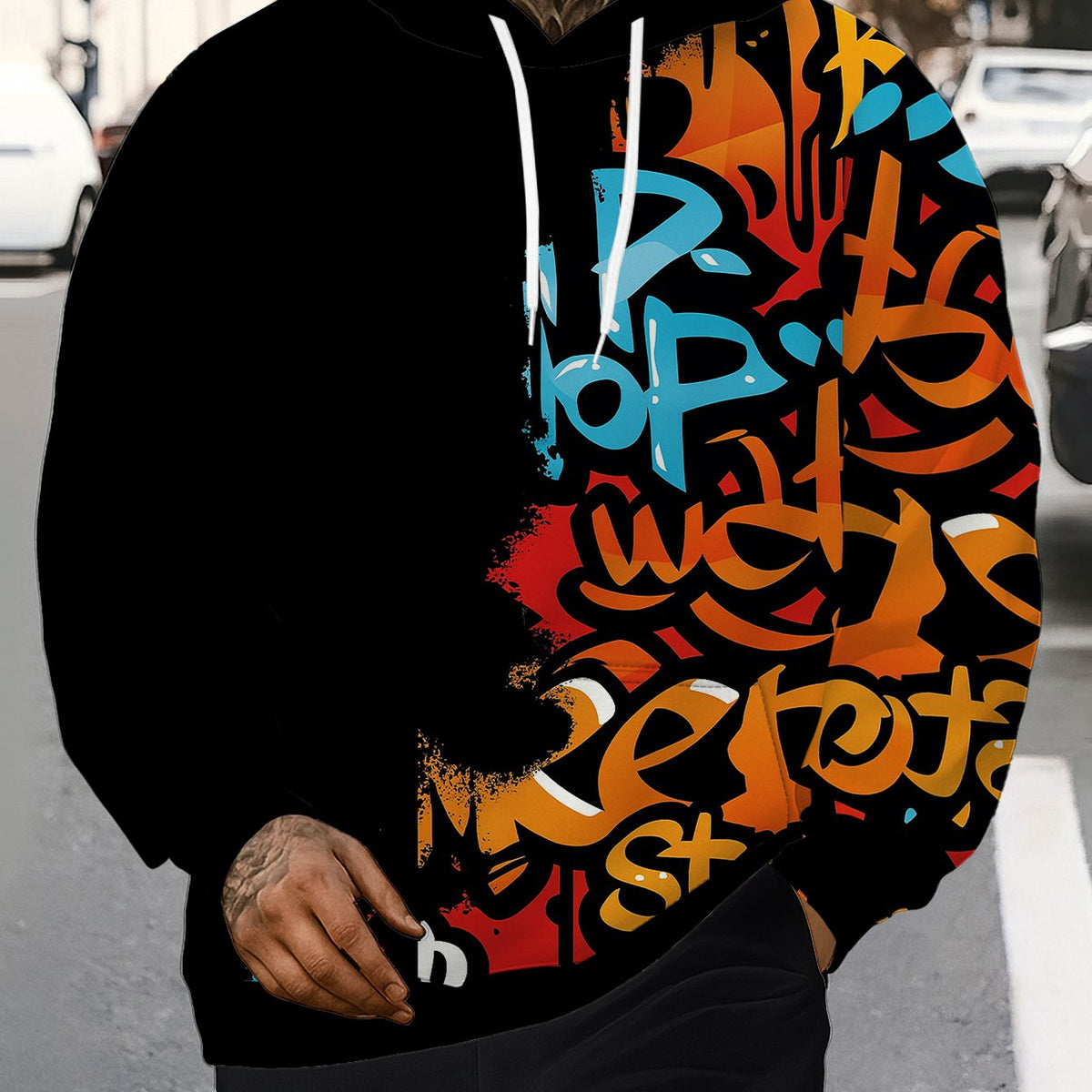 Men'S Casual Hooded Sweatshirt | Suitable for Autumn/Winter, Fashionable Long-Sleeve Outdoor Leisure Apparel with Print Pattern and Slight Stretch Fabric