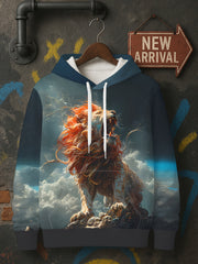 Men's 3D Lion King-Inspired Lion Hooded Sweatshirt - Fantasy Graphic Pullover with Drawstring Hood & Kangaroo Pocket, Warm Winter Casual Wear, Machine Washable, Cool Gift for Men & Young Adults (Beast Design) - Ideal for Themed Parties & Everyday Use, Maj