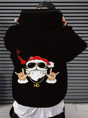 Men's Full-Body Print Hooded Sweatshirt with Cool Fashion Glasses Santa Claus Design - Loose Fit Casual Sweater Hoodie, Machine Washable for Spring/Autumn Travel & Daily Wear - Comfortable Christmas Outfit for Men