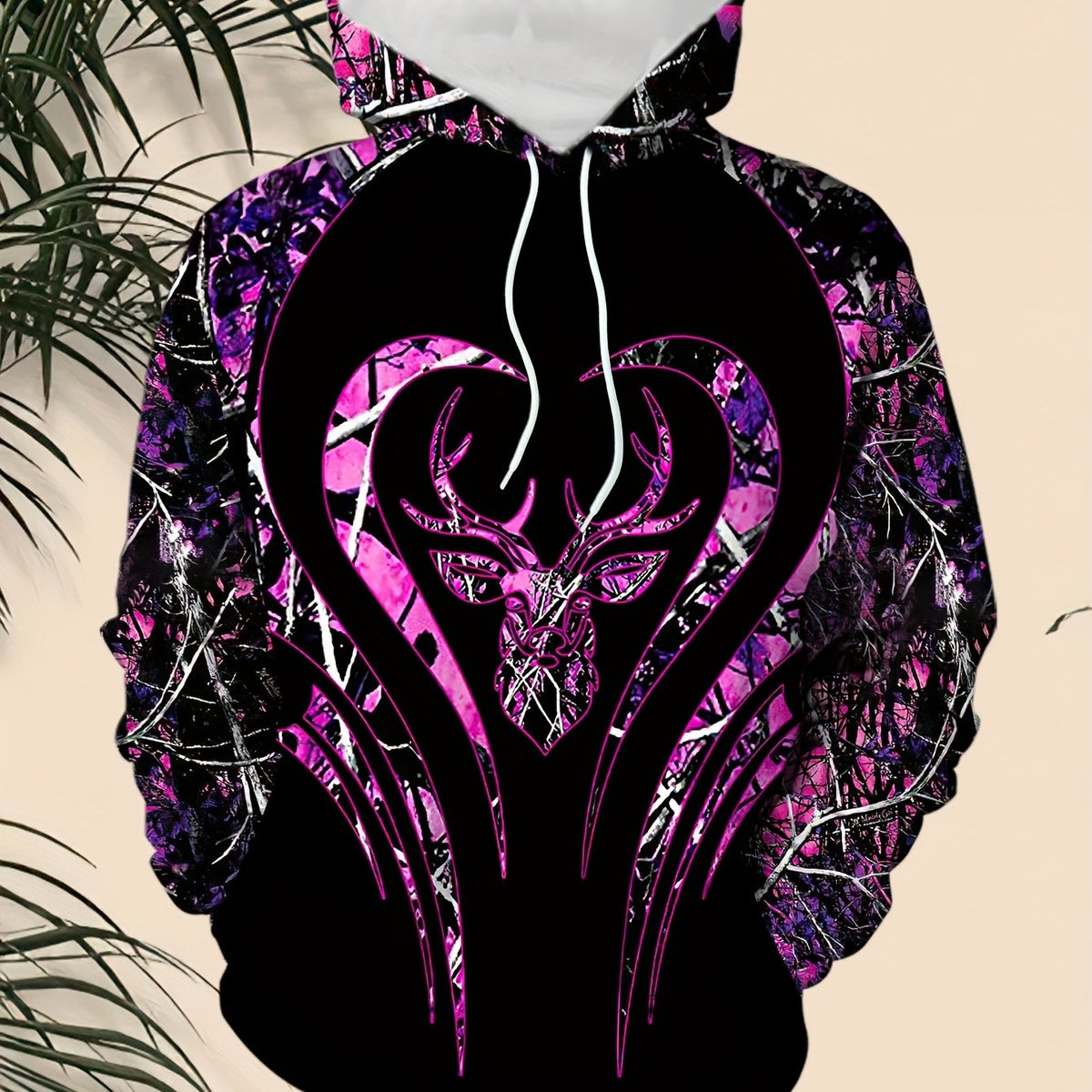 Autumn Casual Men's Trendy 3D Digital Print Long Sleeve Purple Heart Glass Elk Hoodie