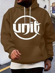 Men'S Red Hooded Sweatshirt with 'UNIT' Print - 100% Casual Pullover, Machine Washable, Regular Fit Long Sleeve Hoodie for Fall/Winter, Autumn Winter Apparel | Sporty Casual Hoodie | Machine Washable Hoodie