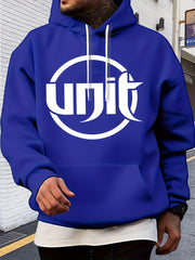 Men'S Red Hooded Sweatshirt with 'UNIT' Print - 100% Casual Pullover, Machine Washable, Regular Fit Long Sleeve Hoodie for Fall/Winter, Autumn Winter Apparel | Sporty Casual Hoodie | Machine Washable Hoodie