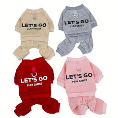 PAWSTRIP Winter Warm Dog Coat - Thickened Pet Jumpsuit with "LET'S GO PLAY GAMES" Print, /Red/Pink/, Machine Washable, All-Season Outdoor & Indoor