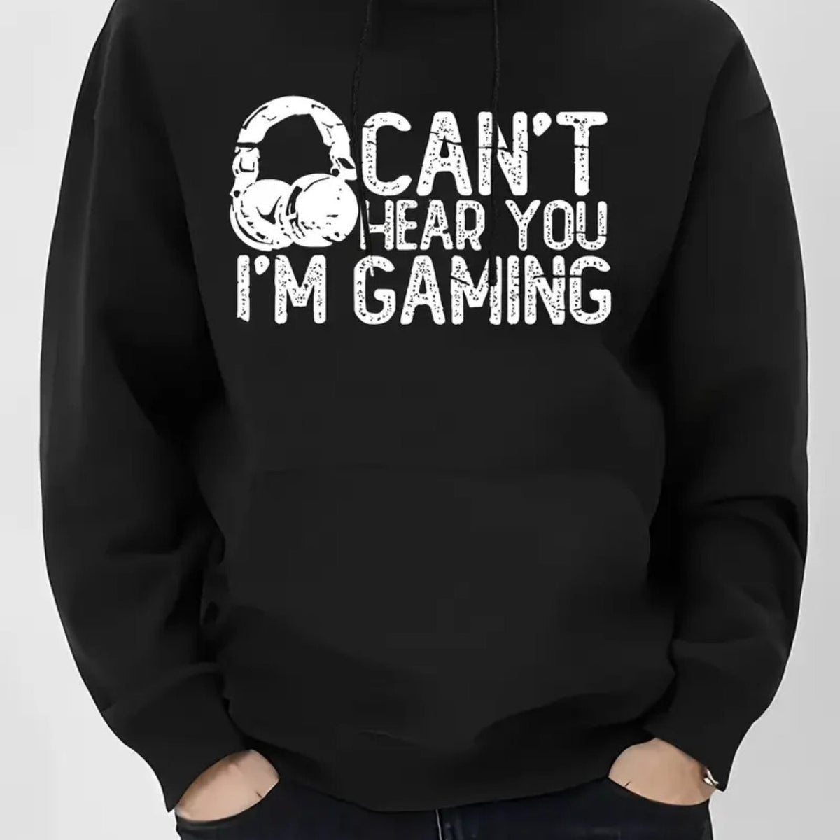 Men'S & Women'S Oversized Gaming Hoodie - Funny "Can't Hear Me I'm Gaming" Slogan & Controller Graphic, Loose Fit Casual Pullover Sweatshirt with -Hop Style Geometric Pattern, All-Season Comfort, Washable Winter Warmth, Unisex Gamer Clothing for Yea