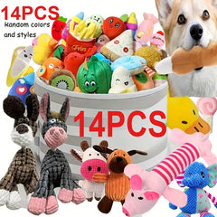4pcs/7pcs/14pcs-Pack Cartoon Plush Dog Toy Set, Durable Soft Chewing And Barking Game Set for All Breeds Sizes, Ideal Gift for Small Dogs