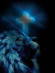 Men's Lion of Judah 3D Printed Hoodie - Black & Blue Lion of Judah Christ Symbol Sweatshirt, Relaxed Fit Hooded Sweater with Biblical Cross Print, Machine Washable Casual Religious Apparel