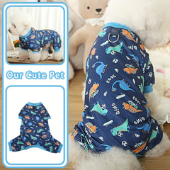 Adorable Cartoon Print Dog Onesie - Cozy Pet Clothing, Cute Blue Dinosaur Style Dog Pajamas, Perfect for All Sizes of Cats and Dogs, Ideal for Fall, Winter, and Spring, Pet Clothes|Playful Design|Comfortable Fit, Dog Clothes