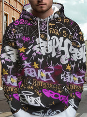 Men'S Trendy Street Graffiti Art Digital Print Hoodie | Fashion Letter Pattern Loose Pullover Youth Casual Sports Versatile Top Spring New Hip Hop Style Jacket