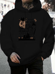 Men'S Casual Fleece-Lined Hoodie - "MEAS 0.01" Graphic, Black with White Text, Cozy Knit Pullover for Spring & Fall, American Style, Casual Wear Hoodie|Playful Graphic Hoodie|Fleece Lined Comfort