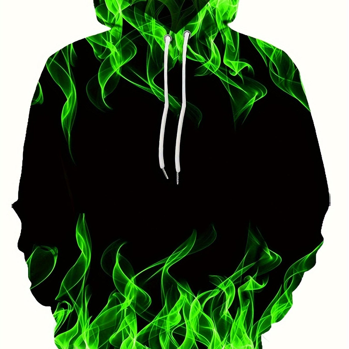 Flame Print Hoodie - Soft Slight Stretch Polyester Pullover with Kangaroo Pocket and Long Sleeves - Casual Graphic Design Streetwear for Men and Gift Idea for Winter and Fall