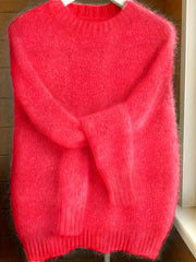 [Christmas] Women'S Brushed Mohair Blend Sweater | French Inspired Raglan Sleeve, Drop Shoulder, Crew Neck, Long Sleeve, Solid Color for Fall/Winter | Ideal for Christmas Birthday Gift