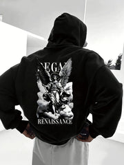 Men'S Autumn and Winter Essential Hoodie | English Letter Print, Versatile Sports Casual Loose Hooded Fleece Sweater with Slight Stretch Fabric