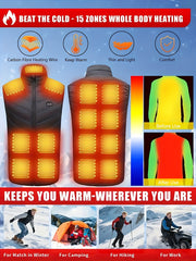 Men'S Heating Vest Jacket, 15 Heating Zones, 3-Level Temperature Control for Cold, Medium, High Heat - Breathable Sleeveless Zip-Up Outdoor Winter Wear, Men Winter Clothes