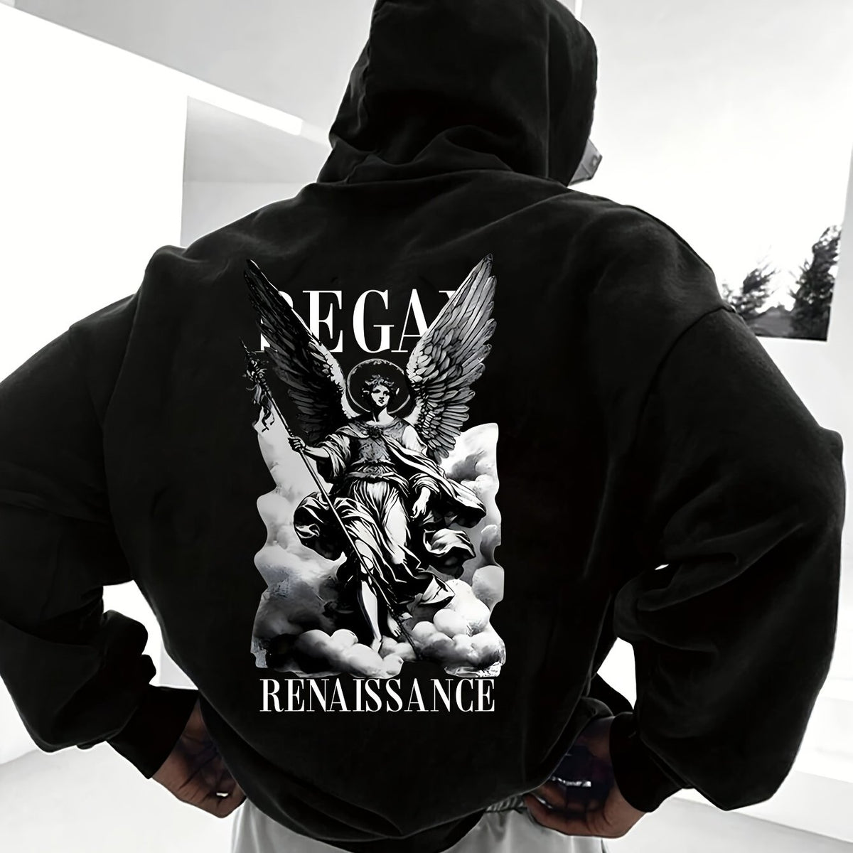 Men'S Autumn and Winter Essential Hoodie | English Letter Print, Versatile Sports Casual Loose Hooded Fleece Sweater with Slight Stretch Fabric