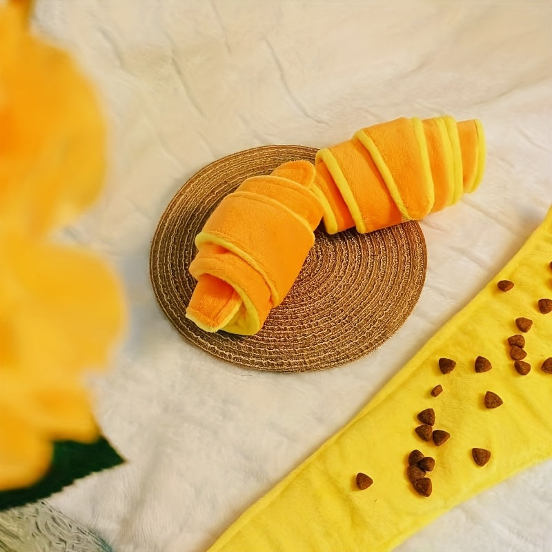 Durable Plush Croissant Dog Toy with Treat Dispenser - Interactive Hide & Seek Anxiety Relief Toy for Medium Dogs, Chew-Resistant Soft Plush Material & Realistic Design for Mental Stimulation & Playtime Fun, Interactive Dog Toy | Playful Pet Toy | Plush D